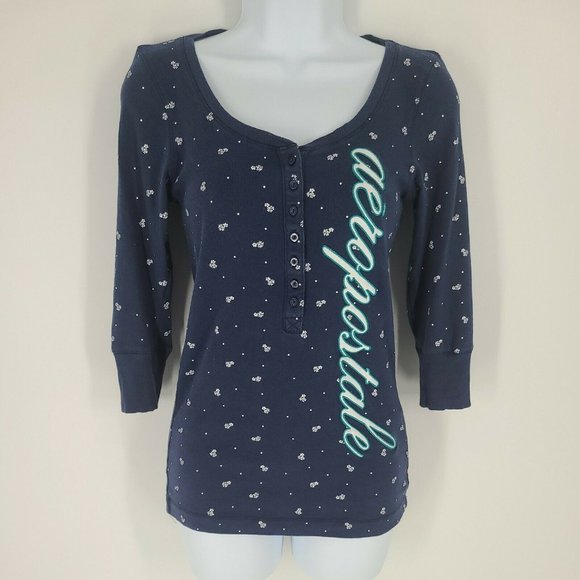 Aeropostale Tops - Aeropostale Stretch Women's Size Large Top Embroidered Spellout 3/4 Sleeve Shirt